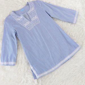 J. McLaughlin Blue Stripe Blouse Top Tunic NWOT L